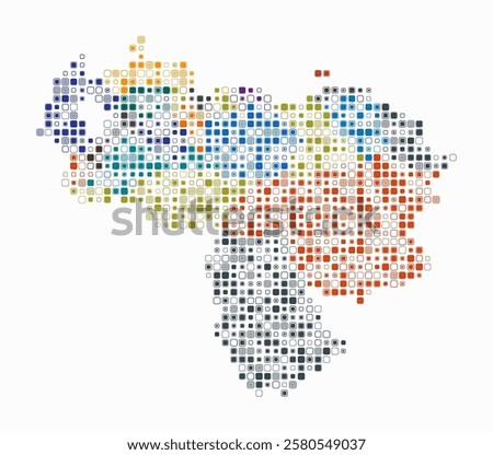 Venezuela, shape of the country build of colored cells. Digital style map of the Venezuela on white background. Small size rounded square blocks. Trending vector illustration.