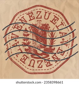 Venezuela Stamp Travel Passport. Design Retro Symbol Country. Old Vintage Postmark.