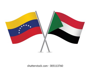 Venezuela and Sudan flags. Vector illustration.