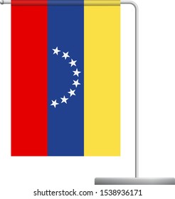 Venezuela table flag. Metal flagpole. National flag of Venezuela vector illustration