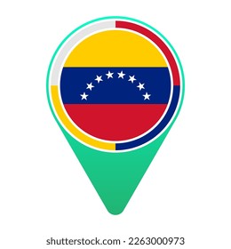 Venezuela (VE) National Flag Circular Round Target Pin Green Map Pointer Location Mark Logo Icon Isolated on White Background