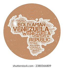 Venezuela Vector Image. Country round logo design. Venezuela poster in circular arcs and word cloud style. Awesome vector illustration.