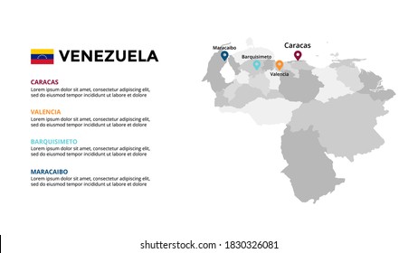 Venezuela vector map infographic template. Slide presentation. Global business marketing concept. South America country. World transportation geography data. 