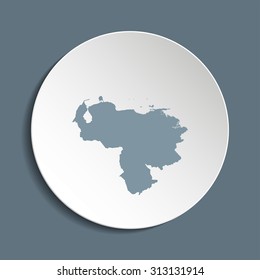 Venezuela vector map on a paper circle. Cut out from white paper icon map of Venezuela. Vector icon map of Venezuela on dark background. Paper cut style country map. 
