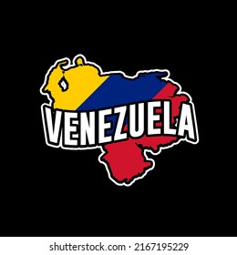 Venezuela vector map silhouette illustration isolated on black background. Sticker, made in Venezuela, map, silhouette, flag, emblem, identity, nation.