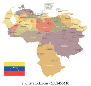 Venezuela - vintage map and flag - High Detailed Vector Illustration