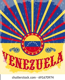 Venezuela vintage old poster with venezuelan flag colors - vector design, holiday decoration