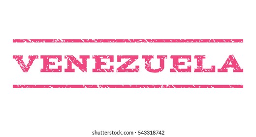 Venezuela watermark stamp. Text caption between horizontal parallel lines with grunge design style. Rubber seal stamp with dirty texture. Vector pink color ink imprint on a white background.