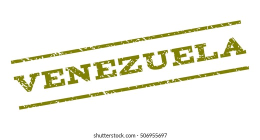 Venezuela watermark stamp. Text tag between parallel lines with grunge design style. Rubber seal stamp with dirty texture. Vector olive color ink imprint on a white background.