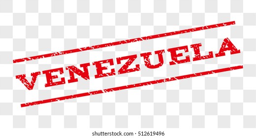 Venezuela watermark stamp. Text tag between parallel lines with grunge design style. Rubber seal stamp with dirty texture. Vector red color ink imprint on a chess transparent background.