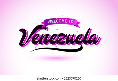 Venezuela Welcome to Creative Text Handwritten Font with Purple Pink Colors Design Vector Illustration.
