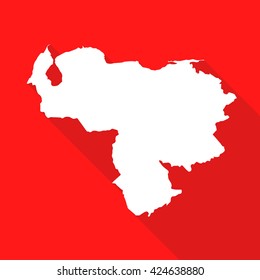 Venezuela white map,border flat simple style with long shadow on red background