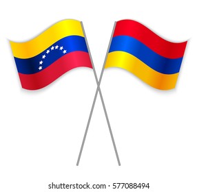 Venezuelan and Armenian crossed flags. Venezuela combined with Armenia isolated on white. Language learning, international business or travel concept.