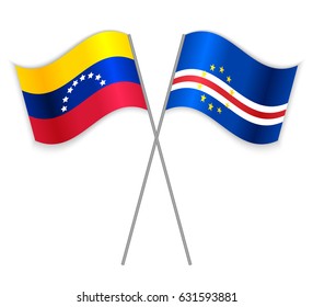 Venezuelan and Cabo Verdean crossed flags. Venezuela combined with Cabo Verde isolated on white. Language learning, international business or travel concept.