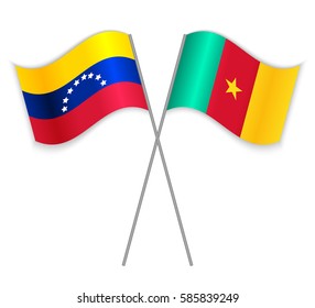 Venezuelan and Cameroonian crossed flags. Venezuela combined with Cameroon isolated on white. Language learning, international business or travel concept.
