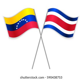 Venezuelan and Costa Rican crossed flags. Venezuela combined with Costa Rica isolated on white. Language learning, international business or travel concept.
