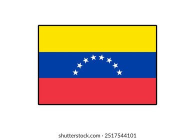 The Venezuelan flag features horizontal stripes of yellow, blue, and red, adorned with seven white stars in an arc, symbolizing unity and independence, representing the country's rich heritage.