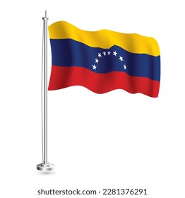 Venezuelan Flag. Isolated Realistic Wave Flag of Venezuela Country on Flagpole. Vector Illustration.