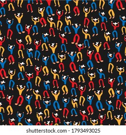 Venezuelan folklore dance party pattern in primary colors on dark background. Vector seamless pattern design for textile, fashion, paper and wrapping. 
