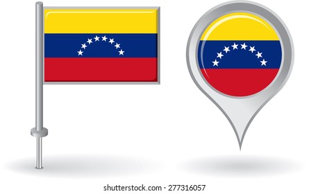 Venezuelan pin icon and map pointer flag. Vector