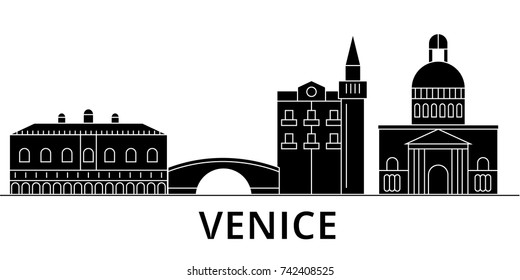 Venice architecture vector city skyline, travel cityscape with landmarks, buildings, isolated sights on background