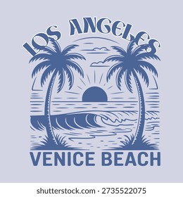 venezianische Strandkunst. Sonnenschein-Kunstwerk. Genießen Sie das Strandleben. Los Angeles Stadt Aquarellmalerei. Palm City, California Auto Road Trip Gemälde.
