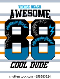 venice beach awesome cool dude, t-shirt print poster vector illustration