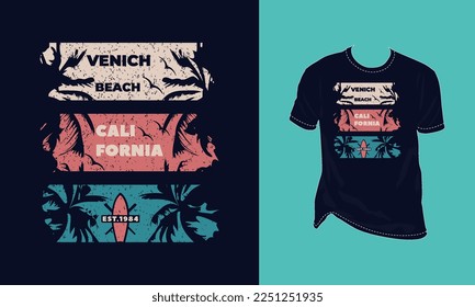 Venice beach California, est 1994, palm tree bird grunge texture vintage t shirt design   