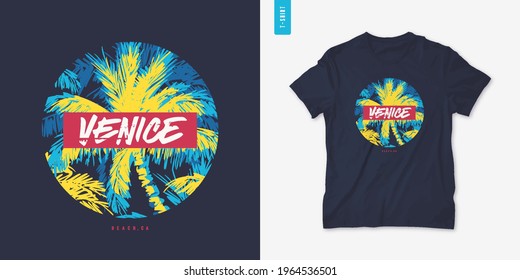 Venice beach California graphic tee design, typography print, vector illustration.