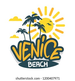 Venice Beach Los Angeles California  Label Sign  Logo Hand Drawn Lettering Modern Calligraphy for t shirt or sticker Vector Image