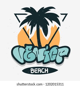 Venice Beach Los Angeles California Palm Tree  Label Sign  Logo Hand Drawn Lettering Modern Calligraphy for t shirt or sticker Vector Image