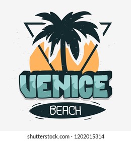 Venice Beach Los Angeles California Palm Tree  Label Sign  Logo Hand Drawn Lettering Modern Calligraphy for t shirt or sticker Vector Image