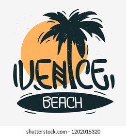 Venice Beach Los Angeles California Palm Tree  Label Sign  Logo Hand Drawn Lettering Modern Calligraphy for t shirt or sticker Vector Image