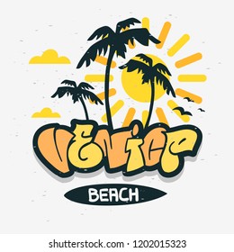 Venice Beach Los Angeles California Palm Tree  Label Sign  Logo Hand Drawn Lettering Modern Calligraphy for t shirt or sticker Vector Image