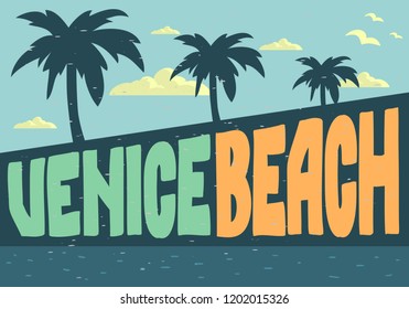 Venice Beach Los Angeles California Design For Poster Postcard Vector Image