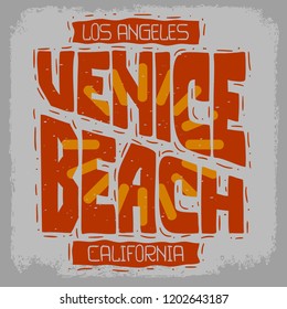 Venice Beach Los Angeles California Vintage Influenced Retro View Design  Hand Drawn Lettering Type Typographic Treatment for t shirt or sticker Vector Image