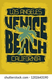 Venice Beach Los Angeles California Vintage Influenced Retro View Design  Hand Drawn Lettering Type Typographic Treatment for t shirt or poster Vector Image