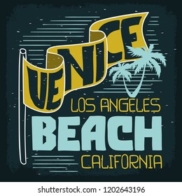 Venice Beach Los Angeles California Vintage Influenced Retro View Design  Hand Drawn Lettering Type Typographic Treatment for t shirt or poster Vector Image