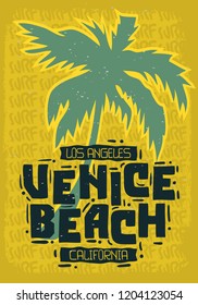 Venice Beach Los Angeles California Palm Tree  Label Sign  Logo Hand Drawn Lettering  for t shirt or sticker Poster for Promotion Ads Vector Image