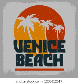 Venice Beach Los Angeles California Palm Tree  Label Sign  Logo Hand Drawn Lettering  for t shirt or sticker Poster for Promotion Ads Vector Image