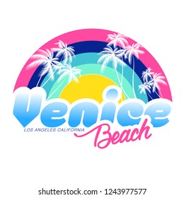 Venice Beach Los Angeles California surf typography, T-shirt graphics, vectors