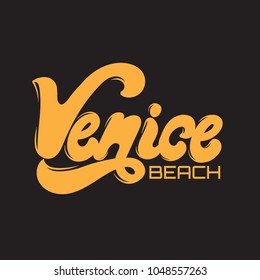 Venice beach. Vector colorful poster with handwritten lettering isolated. Template for card, placard, banner, print for t-shirt, pin , badge and patch. 