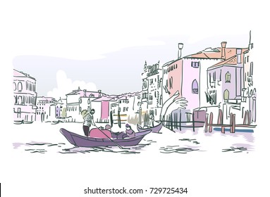 venice boat water vector sketch illustration