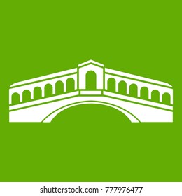 Venice bridge icon white isolated on green background. Vector illustration