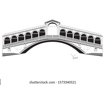 Venice bridge vector black and white icon in flat style isolated on white background.