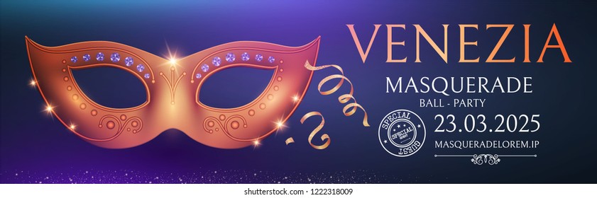 Venice Carnival Design Template with Gold Mask. Vector illustration