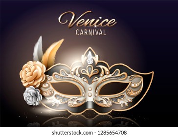 Venice carnival glittering mask in 3d illustration