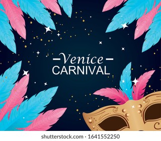 venice carnival with mask and feathers vector illustration design