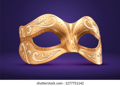 Venice Carnival mask with golden particle in 3d illustration