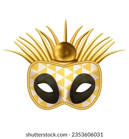 Venice carnival mask. Masquerade party. Harlequin face. Festival show. Facial ornate decoration. Venetian parade. Theatrical 3D disguise. Vector isolated performance costume element